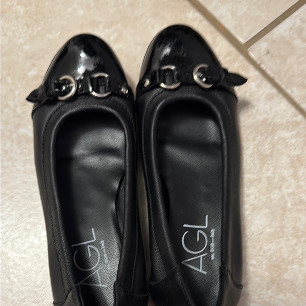 AGL Black Flats with Decorative Metal Detail